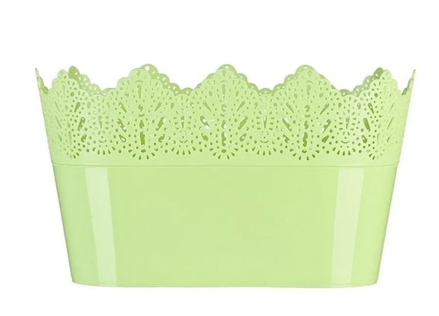 Plastový obal na květináč KORONKA OVÁL zelený pastel, výška 19 cm