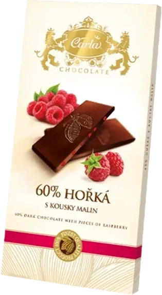 Carla Hořká čokoláda 60% s malinami, 80 g