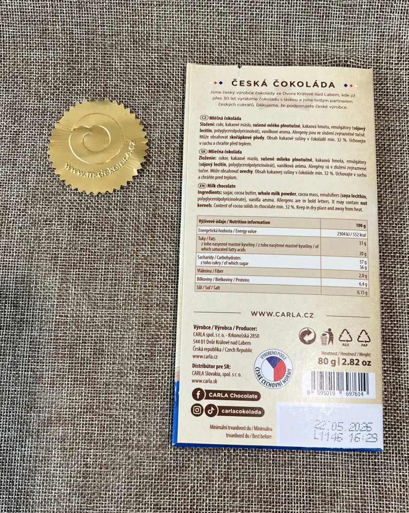 Mléčná čokoláda Carla 80 g