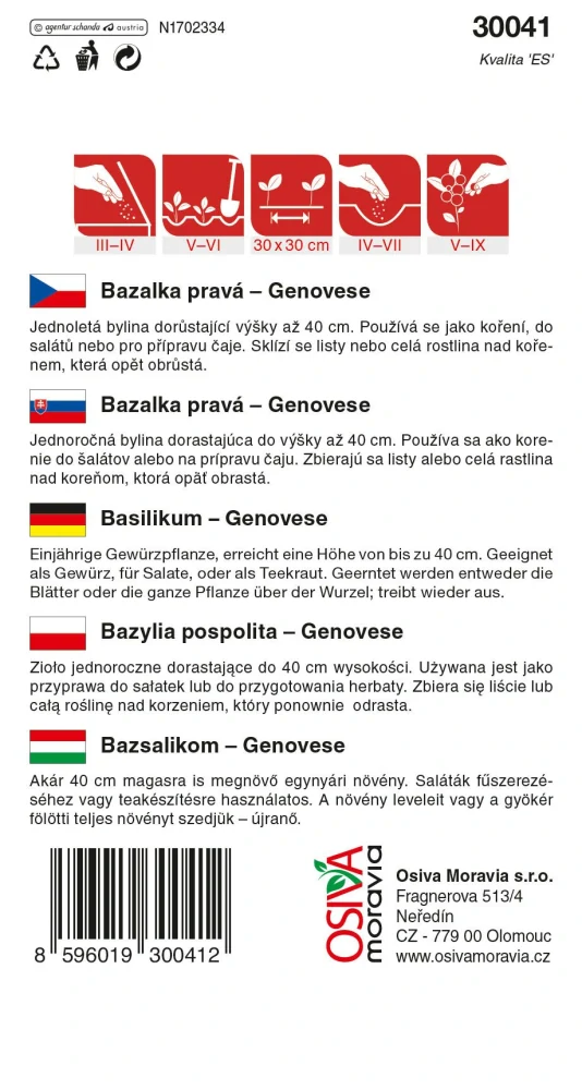 Osivo - Bazalka pravá - Genovese