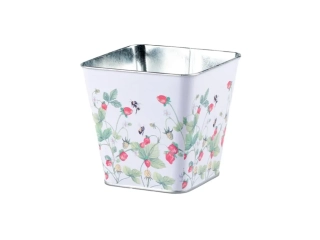 Plechový obal na květináč 12,5 x 12,5 x 12 cm - potisk jahoda