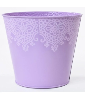 Plechový obal na květináč 17 x 15 x 12 cm - fialový s ornamentem