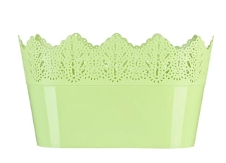 Plastový obal na květináč KORONKA OVÁL zelený pastel, výška 19 cm