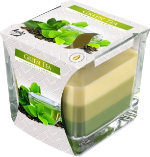 Tříbarevná vonná svíčka ve skle 170 g - zelený čaj