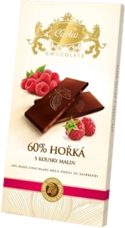 Carla Hořká čokoláda 60% s malinami, 80 g