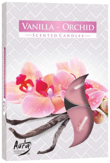 Aura čajová vonná svíčka Vanilka & Orchidej 6ks
