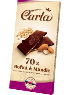 Hořká čokoláda 70% s praženými mandlemi 80 g