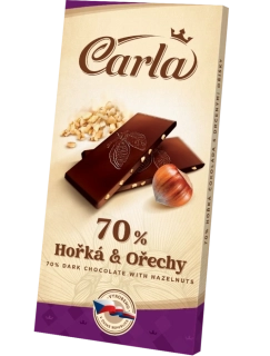 Hořká čokoláda 70% s lískovými oříšky 80 g