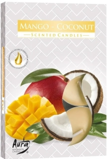Aura čajová vonná svíčka Mango a kokos 6ks